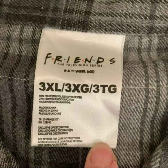 Friends mens size 3xl gray white long sleeve full button down graphic shirt - Picture 4 of 7